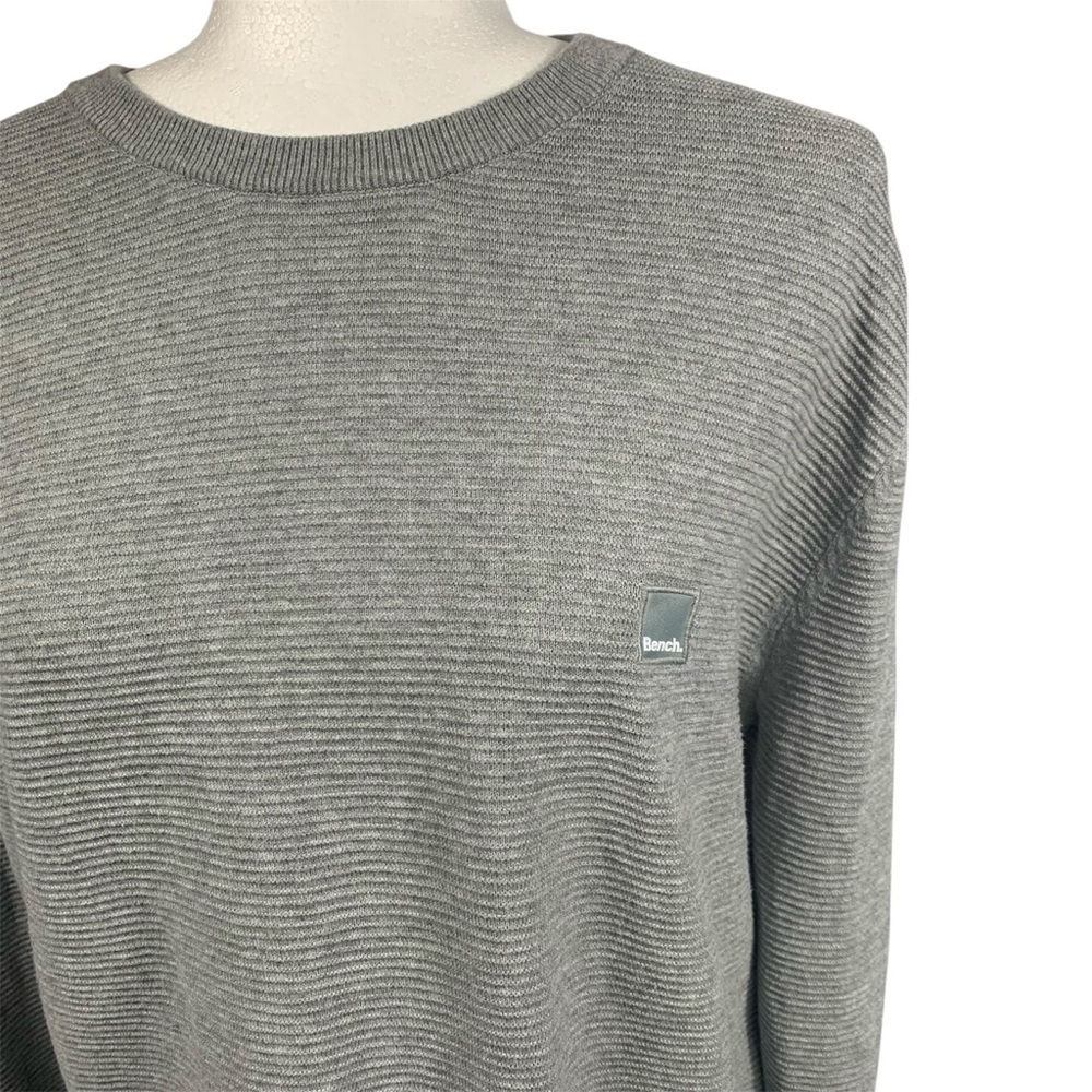 Bench Sweater Fine Ribbed Knit 100%Cotton Crewneck Pullover Sporty Preppy Grey S - Picture 5 of 11